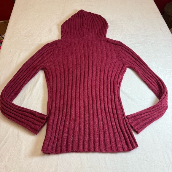 Maurices Ribbed V-Neck Hooded Sweater - Deep Pink - Picture 2 of 10